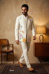 White Outluk Wedding Vol 68 Lachaka Hand Work Mens Jodhpuri Suit W6803.